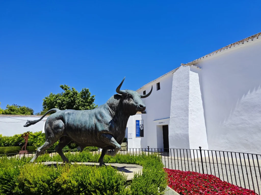 Bronze bull by the bullring in Ronda